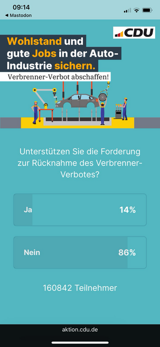 Umfrage CDU Azur Rücknahme des Verbrennerverbots